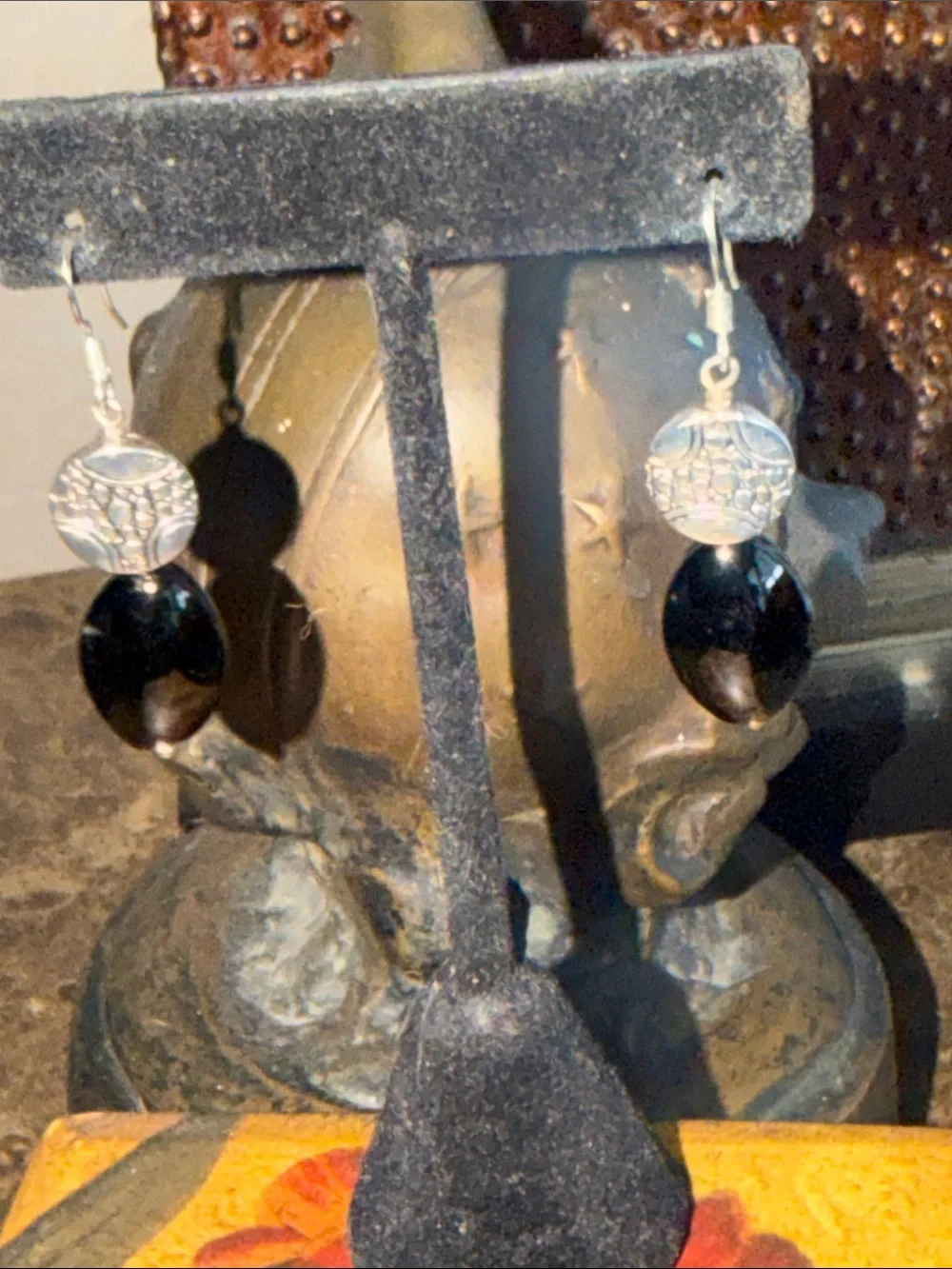 Sterling Silver Black onyx Drop pierced Earrings